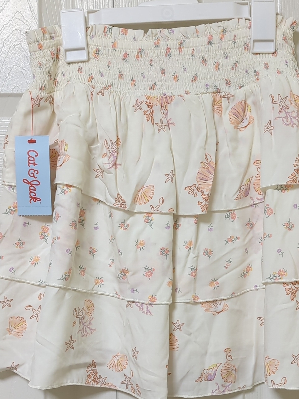Girls XL-14 Cat & Jack Cream Tiered Shell Floral Print Skirt with Peach Accents